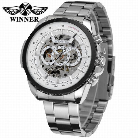 WINNER Fashion Design Black mechanical Wristwatch Steel Automatic Wristwatch men black stainless steel band business  Male-kopara2trade.myshopify.com-Watch