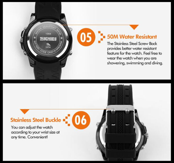 Watches Men Waterproof Solar Power Sports Casual Watch Man Men's Wristwatches 2 Time Zone Digital Quartz LED  Men-kopara2trade.myshopify.com-