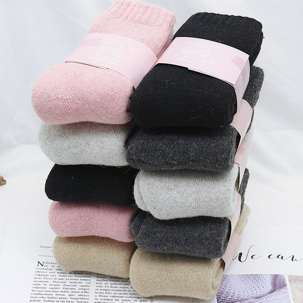 Winter new women's solid color thick high quality wool socks super thick warm cashmere casual socks 3 pair-kopara2trade.myshopify.com-