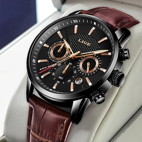 LIGE New Mens Watches Top Brand Luxury Military Sport Watch Men Leather Waterproof Quartz Wristwatch Relogio Masculino+Box-kopara2trade.myshopify.com-