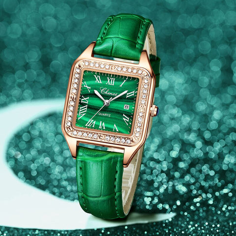 High Quality Women Watches Luxury Malachite Green Watch For Women Waterproof Quartz Diamond Watch Leather Ladies Watch Gifts-kopara2trade.myshopify.com-