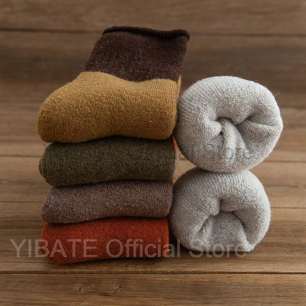 Winter Women's Thicken Warm Harajuku Retro Color Combination Hemming High Quality Wool Fashion Cashmere Cotton Socks 5 Pair-kopara2trade.myshopify.com-