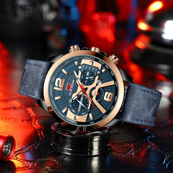 Men Sport Waterproof Casual Leather Wrist Watches for Men Blue Top Brand Luxury Military Fashion Chronograph Wristwathes-kopara2trade.myshopify.com-