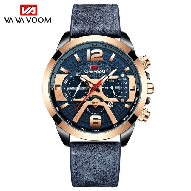 Men Sport Waterproof Casual Leather Wrist Watches for Men Blue Top Brand Luxury Military Fashion Chronograph Wristwathes-kopara2trade.myshopify.com-
