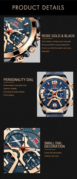 Men Sport Waterproof Casual Leather Wrist Watches for Men Blue Top Brand Luxury Military Fashion Chronograph Wristwathes-kopara2trade.myshopify.com-