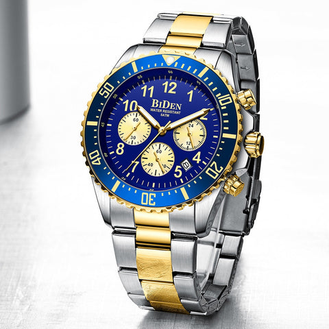 Luxury Gold Chronograph Men Watches Big Dial Stainless Steel Calendar Sport Business Male Wristwatch BIDEN Top Brand-kopara2trade.myshopify.com-