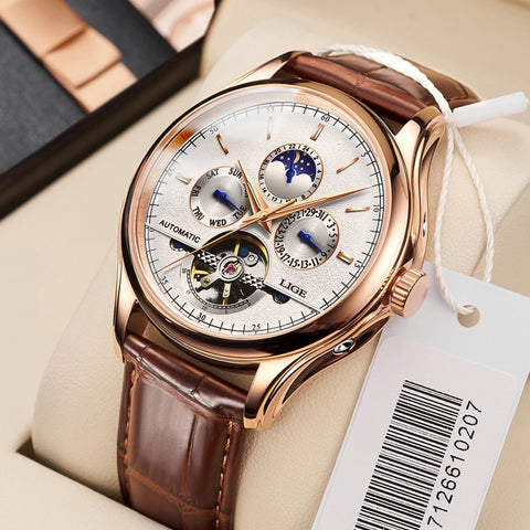 LIGE Men Watch Top Brand Mens Mechanical Watches Automatic Tourbillon Skeleton Watch Men Calendar Relogio Masculino dropship+Box-kopara2trade.myshopify.com-