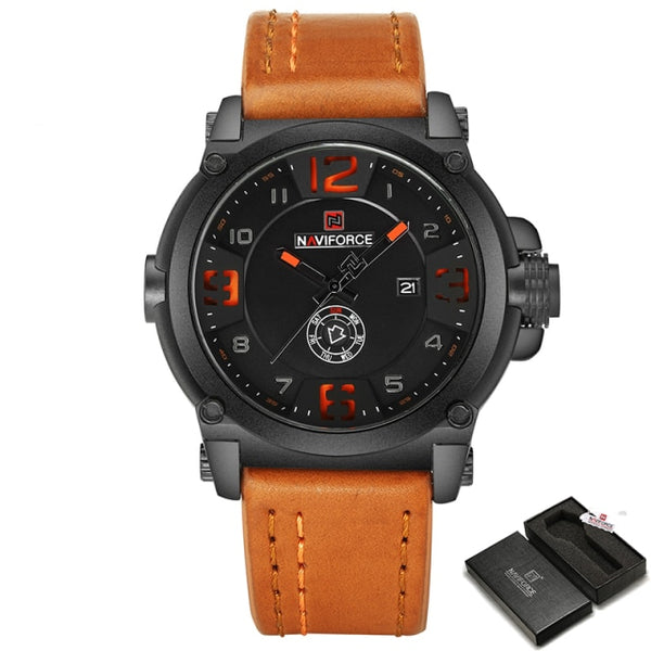 Mens Watches NAVIFORCE Top Luxury Brand Men Leather Watches Man Analog Quartz Waterproof Sports Army Military Wrist Watch-kopara2trade.myshopify.com-