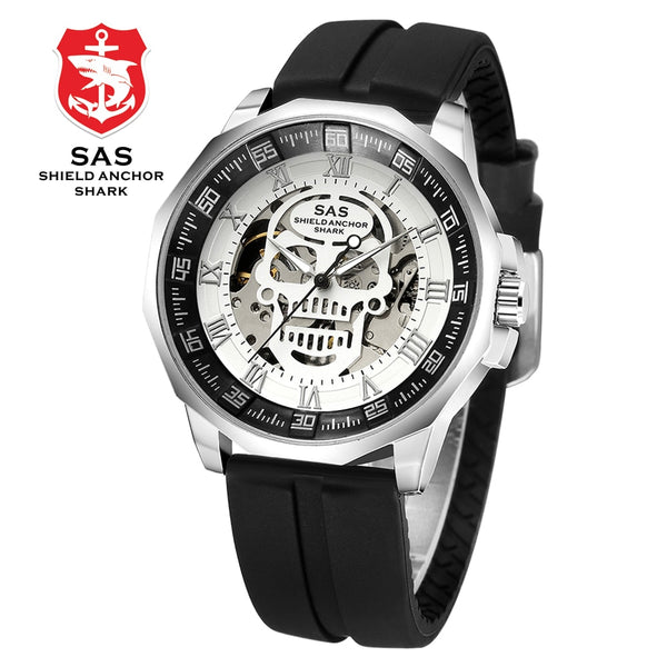 Shark Sports Watch Men Fashion 3D Skull Design SAS Shield Anchor Vintage Mechanical Watches Silicone Strap Skeleton Wirst Watch-kopara2trade.myshopify.com-