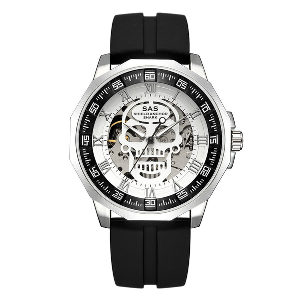 Shark Sports Watch Men Fashion 3D Skull Design SAS Shield Anchor Vintage Mechanical Watches Silicone Strap Skeleton Wirst Watch-kopara2trade.myshopify.com-