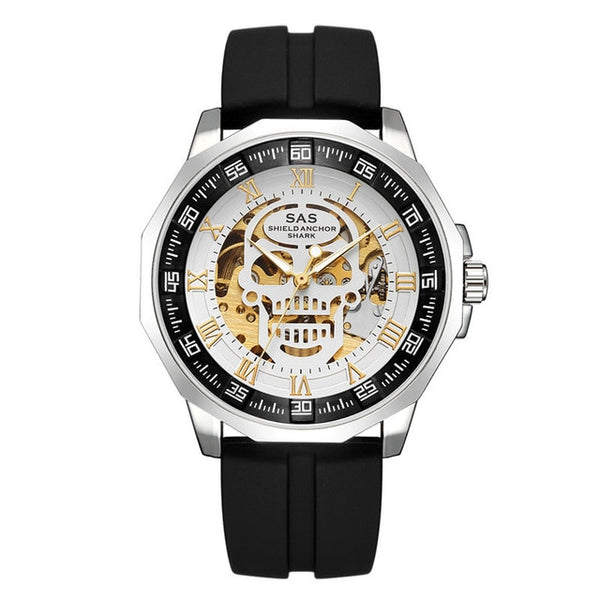 Shark Sports Watch Men Fashion 3D Skull Design SAS Shield Anchor Vintage Mechanical Watches Silicone Strap Skeleton Wirst Watch-kopara2trade.myshopify.com-