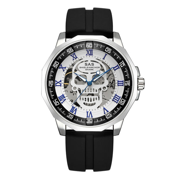 Shark Sports Watch Men Fashion 3D Skull Design SAS Shield Anchor Vintage Mechanical Watches Silicone Strap Skeleton Wirst Watch-kopara2trade.myshopify.com-