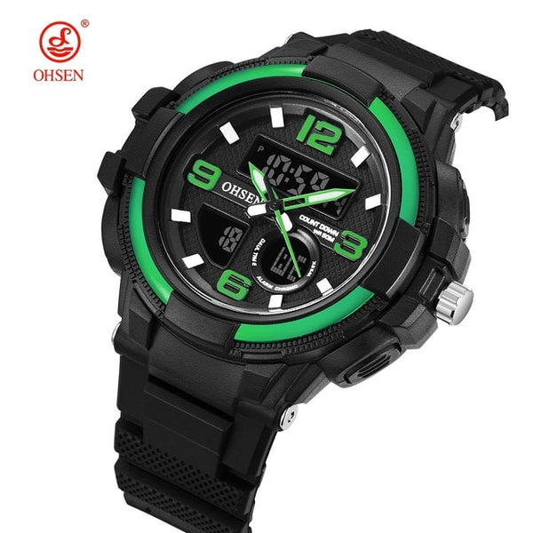 OHSEN digital Quartz Men wristwatch Stopwatch LED Dual time Red Silicone Watch 50M Diving military Alarm-kopara2trade.myshopify.com-
