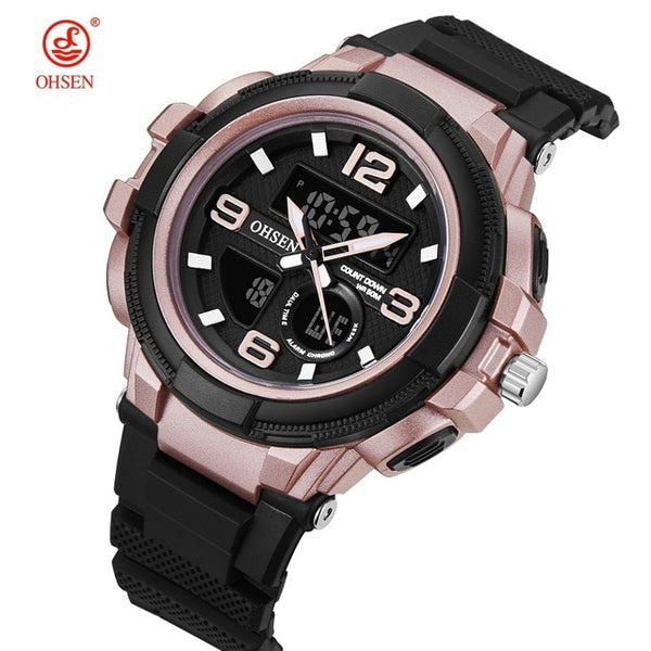 OHSEN digital Quartz Men wristwatch Stopwatch LED Dual time Red Silicone Watch 50M Diving military Alarm-kopara2trade.myshopify.com-