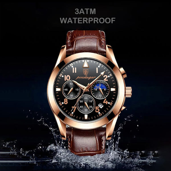 POEDAGAR Men Watches 2021 New Fashion Leather Waterproof Luminous Top Brand Luxury Mens Quartz Wristwatch Relogio Masculino-kopara2trade.myshopify.com-