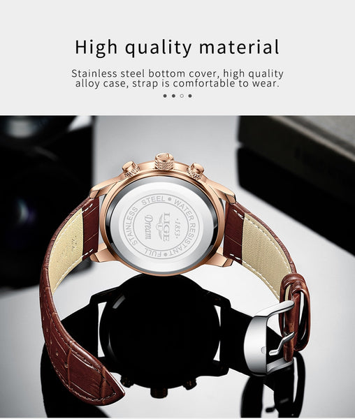 Relogio Masculino New Mens Watches LIGE Top Brand Leather Chronograph Waterproof Sport Automatic Moon phase Quartz Watch For Men-kopara2trade.myshopify.com-