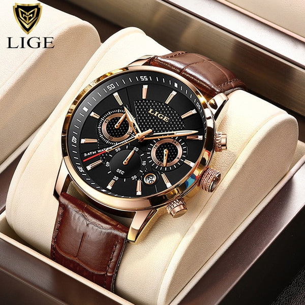 Relogio Masculino New Mens Watches LIGE Top Brand Leather Chronograph Waterproof Sport Automatic Moon phase Quartz Watch For Men-kopara2trade.myshopify.com-