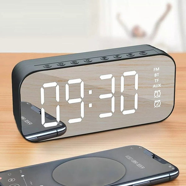 HiFi Wireless Bluetooth Speaker FM Radio Mirror Alarm Clock Audio LED Table Digital Clock Night Lights Thermometer Wall Clock-kopara2trade.myshopify.com-