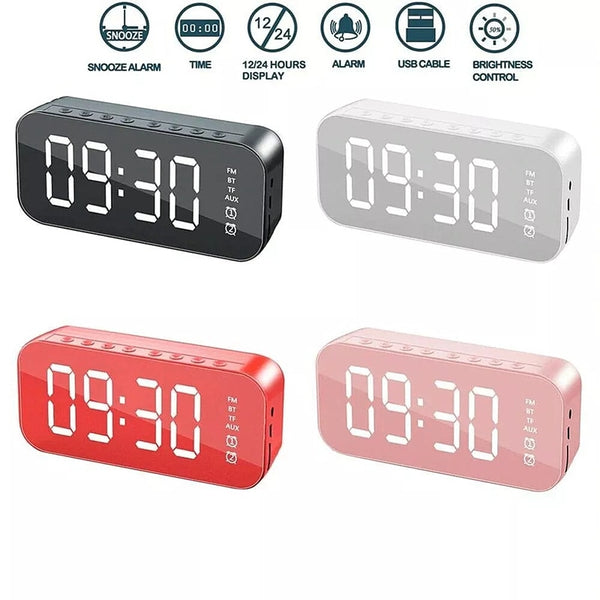 HiFi Wireless Bluetooth Speaker FM Radio Mirror Alarm Clock Audio LED Table Digital Clock Night Lights Thermometer Wall Clock-kopara2trade.myshopify.com-