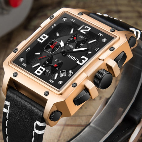 Military Square Men's Watch Multifunction Quartz Watch Big Number Luminous Reloj Soft Leather Strap Clock Gift Relogio Masculine-kopara2trade.myshopify.com-