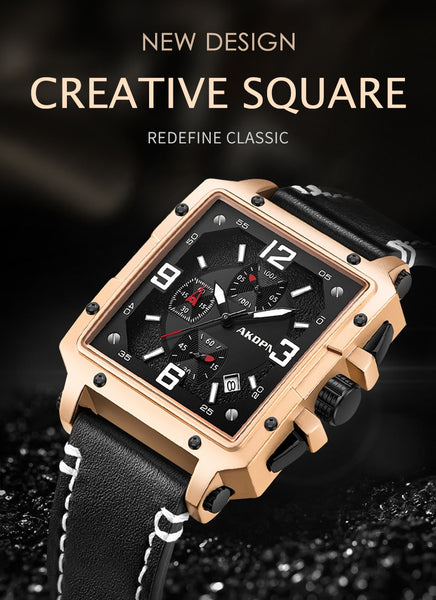 Military Square Men's Watch Multifunction Quartz Watch Big Number Luminous Reloj Soft Leather Strap Clock Gift Relogio Masculine-kopara2trade.myshopify.com-