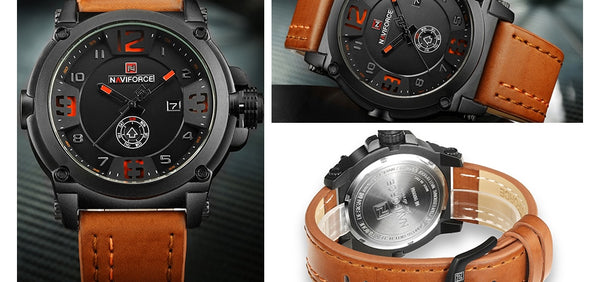 Mens Watches NAVIFORCE Top Luxury Brand Men Leather Watches Man Analog Quartz Waterproof Sports Army Military Wrist Watch-kopara2trade.myshopify.com-