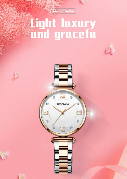 Watches for Women Luxury Brand CRRJU Elegant Thin Quartz Wristwatch with Stainless Steel Simple Female-kopara2trade.myshopify.com-