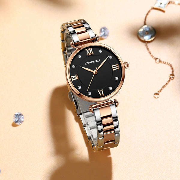 Watches for Women Luxury Brand CRRJU Elegant Thin Quartz Wristwatch with Stainless Steel Simple Female-kopara2trade.myshopify.com-