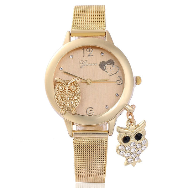 Fashion Owl Watch Women Pendant Watches Luxury Gold Mesh Band Quartz Watch-kopara2trade.myshopify.com-