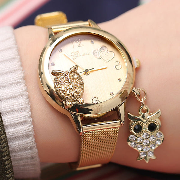 Fashion Owl Watch Women Pendant Watches Luxury Gold Mesh Band Quartz Watch-kopara2trade.myshopify.com-