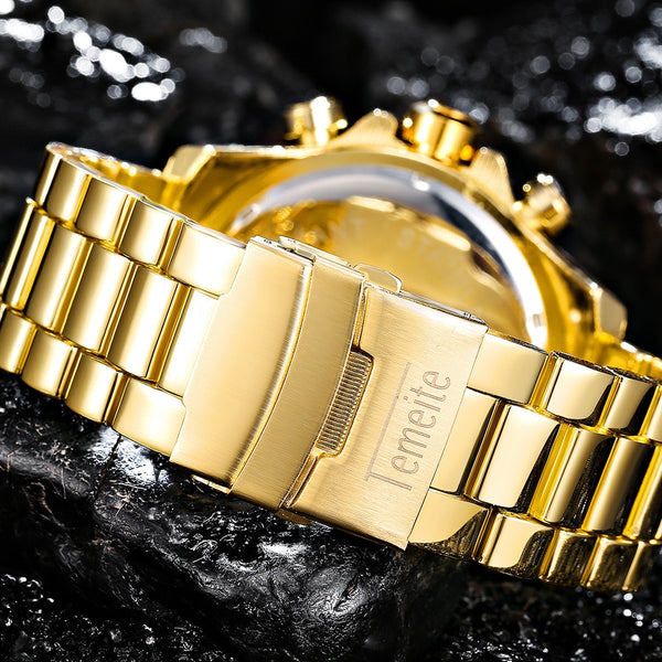 Temeite Men's Watch Luxury Gold Watch Men Big Dial Quartz Waterproof Watch Stainless Steel Man Auto Date Relogio Masculino-kopara2trade.myshopify.com-
