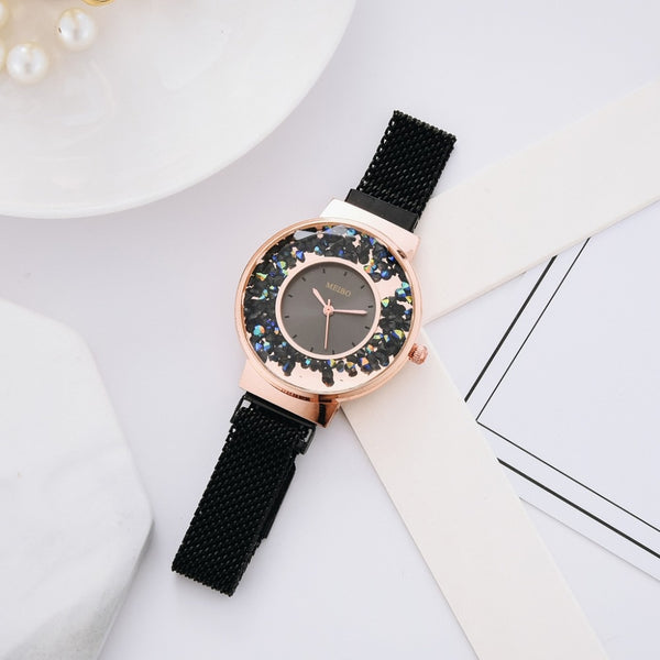 Women Fashion Watch Set Luxury Turn The Bead Dial Buckle Ladies Wrist Watch Simple Watch Bracelet Women Magnetic Strap Watch-kopara2trade.myshopify.com-