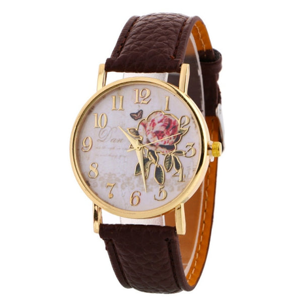 orologio donna New Arrival Rose Pattern Watches For Women Hot Selling Leather Wrist Watches Gift Fashion Casual Students Watch-kopara2trade.myshopify.com-