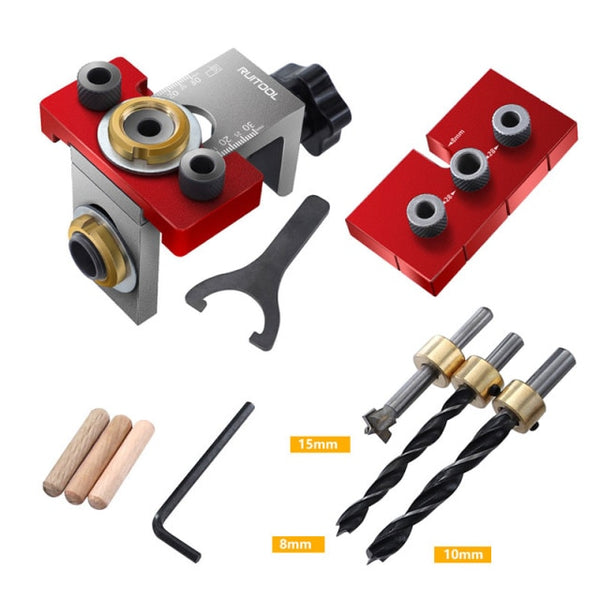 3 In 1 Wood Dowel Jig 8/15mm Adjustable Drill Guide Aluminum Alloy Pocket Jig Vertical Hole Punch Locator for Woodworking-kopara2trade.myshopify.com-