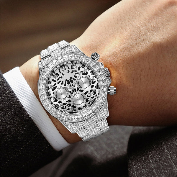 Men's Watch Three-Eye Multi-Function Calendar Watches Steel Belt Leopard Print Men Watchs Luxury Relogio Masculino-kopara2trade.myshopify.com-