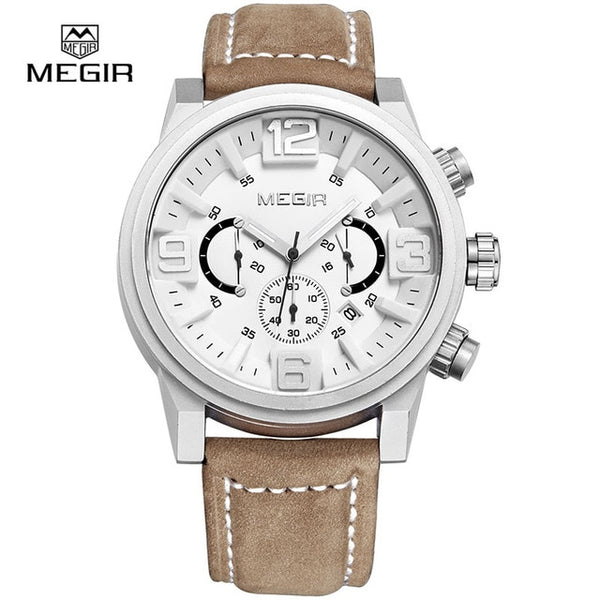 MEGIR new fashion casual quartz watch men large dial waterproof chronograph releather wrist watch relojes free shipping 3010-kopara2trade.myshopify.com-