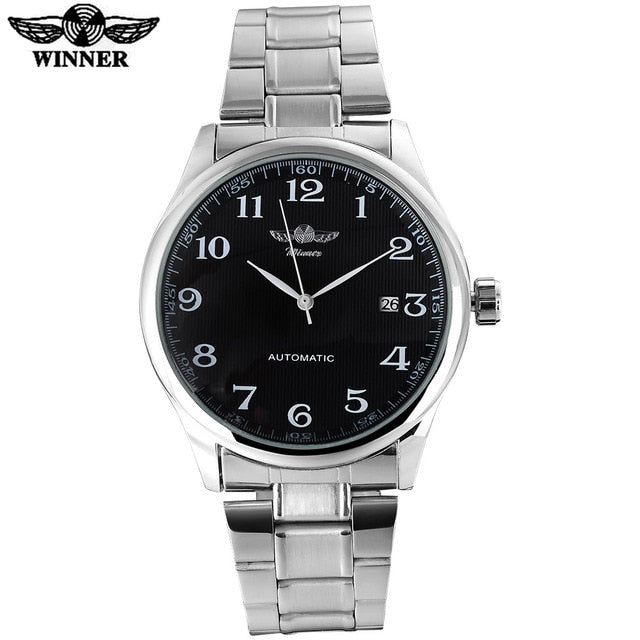 WINNER fashion casual men machanical Wristwatches stainless steel band silver case luxury automatic Wristwatches-kopara2trade.myshopify.com-Watch