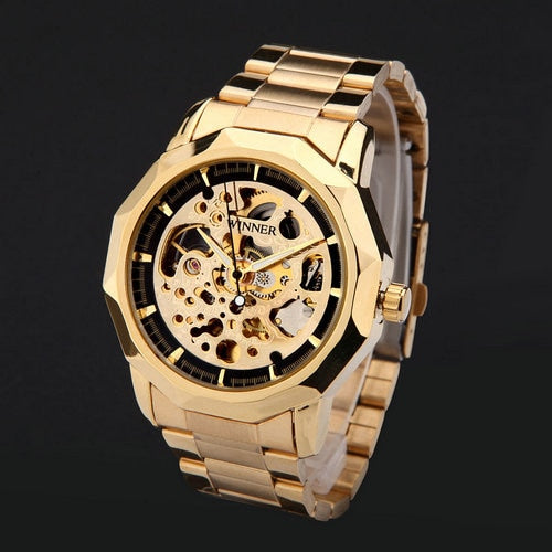 WINNER brand Wristwatches men mechanical skeleton  Wristwatches fashion casual automatic wind Wristwatch gold steel band-kopara2trade.myshopify.com-Watch