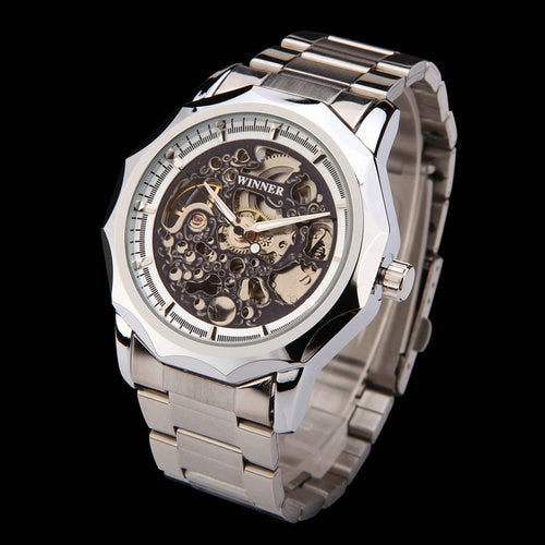 WINNER brand Wristwatches men mechanical skeleton  Wristwatches fashion casual automatic wind Wristwatch gold steel band-kopara2trade.myshopify.com-Watch