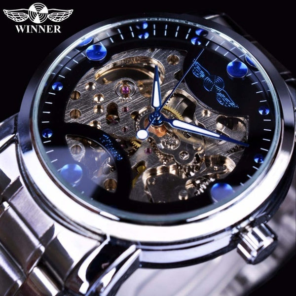 Winner Blue Ocean Fashion Casual Designer Stainless Steel Men Skeleton Wristwatch Mens Wristwatches Top Brand Luxury Automatic Wristwatch-kopara2trade.myshopify.com-Watch