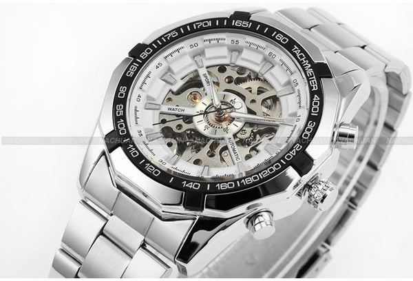 WINNER automatic Wristwatches Branded Mens Classic Stainless Steel Self Wind Skeleton Mechanical Wristwatch Fashion Cross Wristwatch-kopara2trade.myshopify.com-Watch