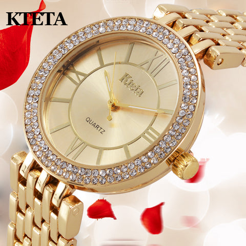 Womens watches Brand KTETA Luxury Diamond Gold Wristwatch Ladies Quartz Wristwatch Woman-kopara2trade.myshopify.com-