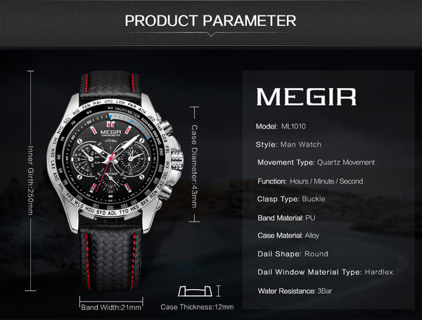 MEGIR Mens Wristwatches Top Luxury Brand Male  Military Army Man Sport Leather Strap Business Quartz Men Wrist Wristwatch 1010-kopara2trade.myshopify.com-