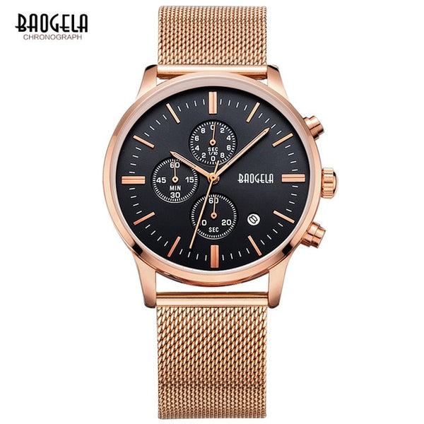 Men's Wristwatches BAOGELA Fashion Sports quartz-watch stainless steel mesh Brand men watches Multi-function Wristwatch Chronograph-kopara2trade.myshopify.com-Watch