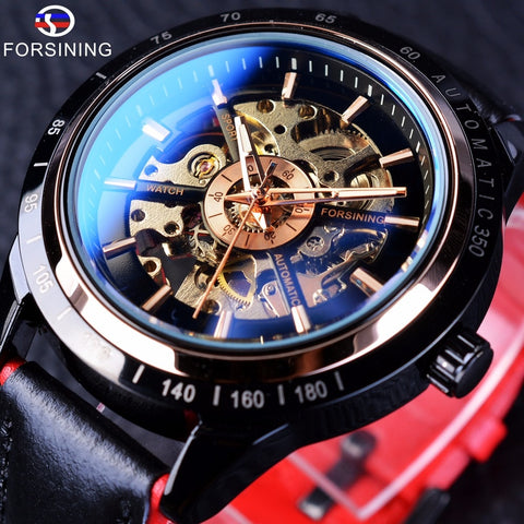 Forsining Motorcycle Design Transparent Genuine Red Black Belt Waterproof Skeleton Men Automatic Wristwatches Top Brand Luxury-kopara2trade.myshopify.com-Watch