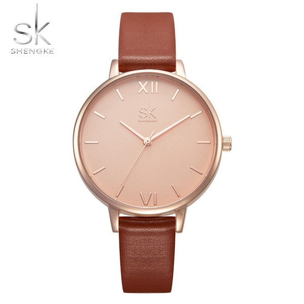 Shengke Top Brand Fashion Ladies Wristwatches Leather Female Quartz Wristwatch Women Thin Casual Strap Wristwatch  Mujer Marble Dial SK-kopara2trade.myshopify.com-Watch