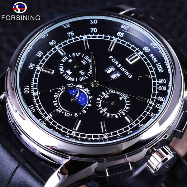Forsining Moon Phase  Movement Rose Gold Case Brown Genuine Leather Strap Mens Wristwatches Top Brand Luxury Auotmatic Wristwatch-kopara2trade.myshopify.com-Watch