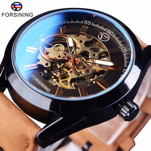 Forsining  Mens Casual Sport Wristwatch Genuine Leather Top Brand Luxury Army Military Automatic Men's  Wristwatch Skeleton-kopara2trade.myshopify.com-Watch