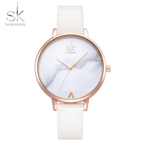 Shengke Top Brand Fashion Ladies Wristwatches Leather Female Quartz Wristwatch Women Thin Casual Strap Wristwatch  Mujer Marble Dial SK-kopara2trade.myshopify.com-Watch