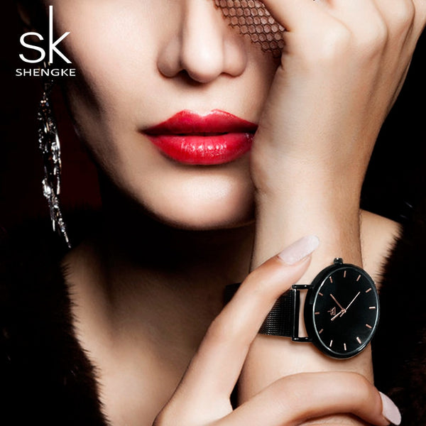 Shengke Fashion Black Women Wristwatches  High Quality Ultra thin Quartz Wristwatch Woman Elegant Dress Ladies Wristwatch Montre Femme SK-kopara2trade.myshopify.com-
